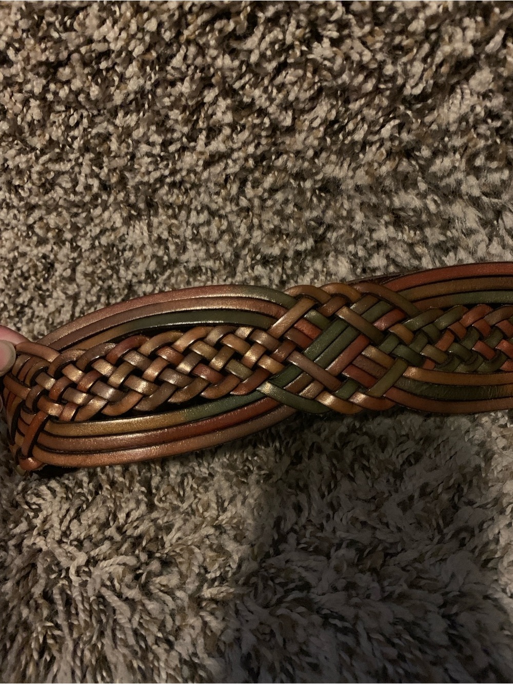 St. John Yellow Leather Tab Belt with Braided Brown Strap and Gold Buckle - Picture 2 of 7